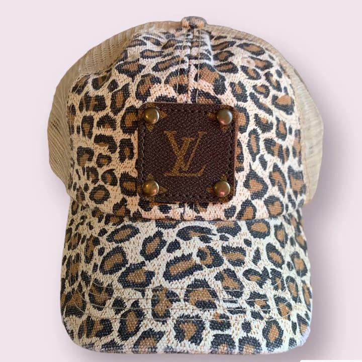 Leopard Repurposed Caps, Upcycled Cap for wholesale by Junk And The Gypsy