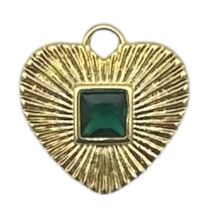 Emerald Stone Heart Charm for wholesale by Parker J Jewelry & Charm Bar