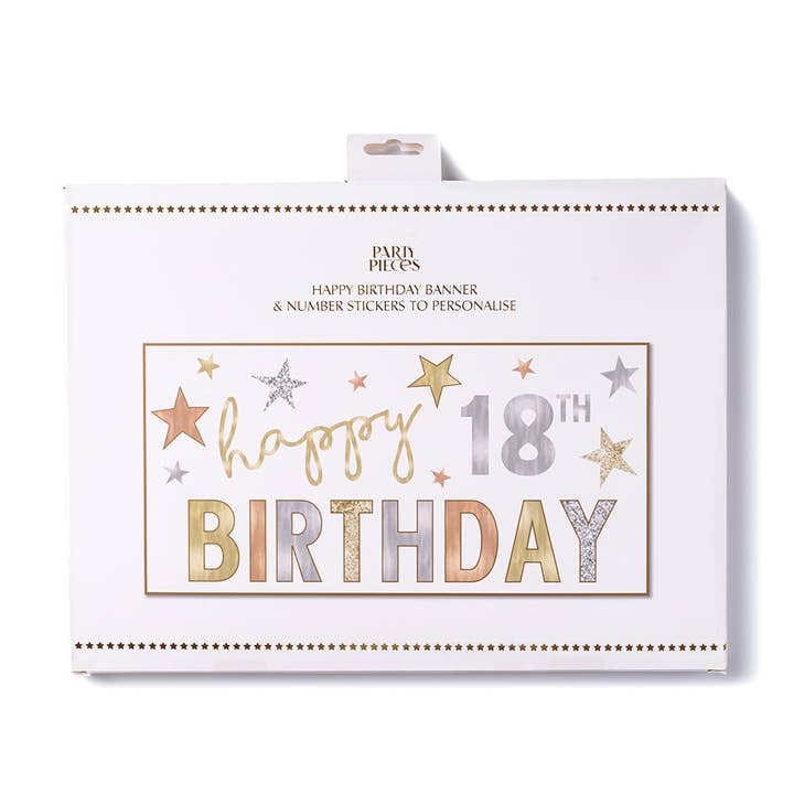 Party Pieces – Engroshandel Festskilt/banner – Personlig Tillykke med fødselsdagen Banner og klistermærker sæt3