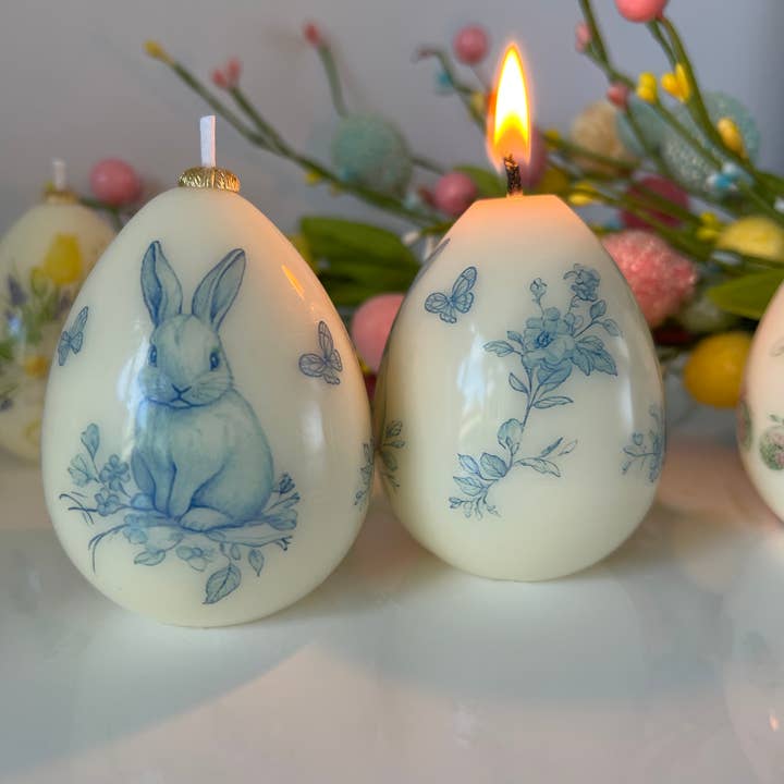 Latana Candles - Wholesale Pillar Candle - Easter Egg Candle with Cute Blue Bunny | Easter Decor & Gift