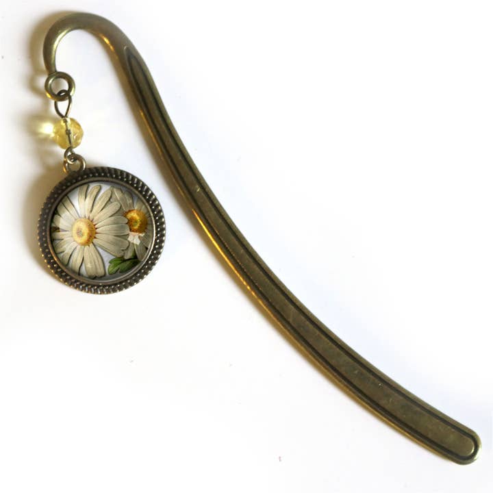 Summer Daisy Cottage Core Glass Cabochon Bronze Bookmark for wholesale by The Divine Iguana