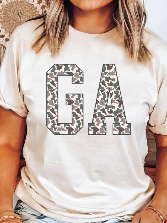 Duck Camo State Abbreviation Short Sleeve Tshirt for wholesale by Julie Jersey Designs