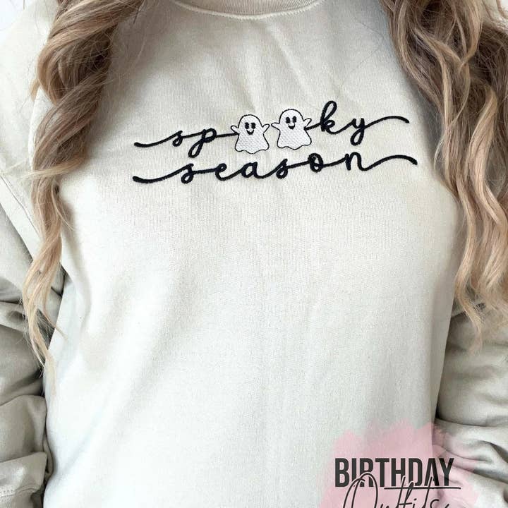 Spooky Sketch Embroidery Design, Spooky, Ghost, embroidered halloween shirt, horror embroidery for wholesale by BIRTHDAY OUTFITS