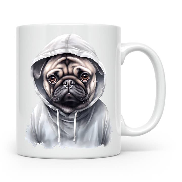 Dogs in Hoodies Mug – Ceramic & Bone China - 3 Sizes - Pug for wholesale by Noble & Page