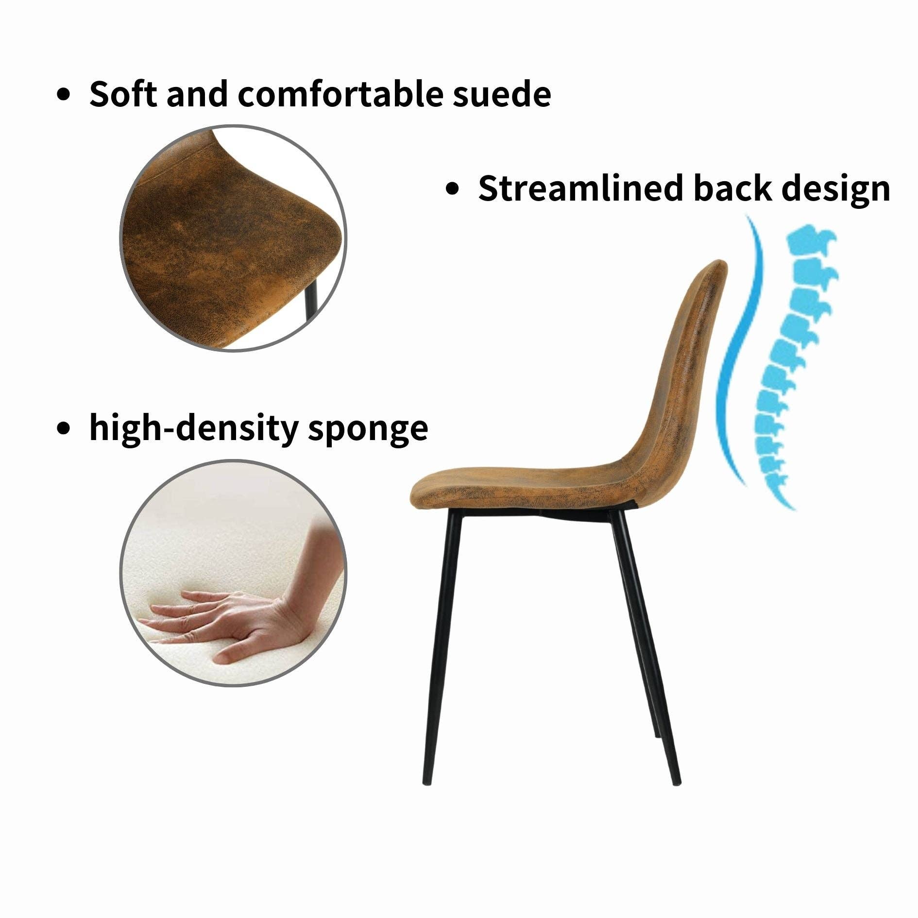 Urban Meuble – wholesale Stol – Set med 4 vintage skandinaviska matstolar i retro brunt mocka CHARLTON SUEDE BROWN23