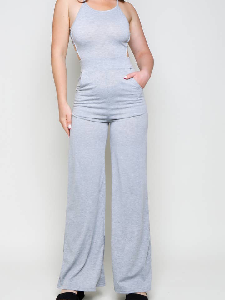 Flarix - Wholesale Jumpsuit - Women's - halter plain pocket design wide leg jumpsuit8