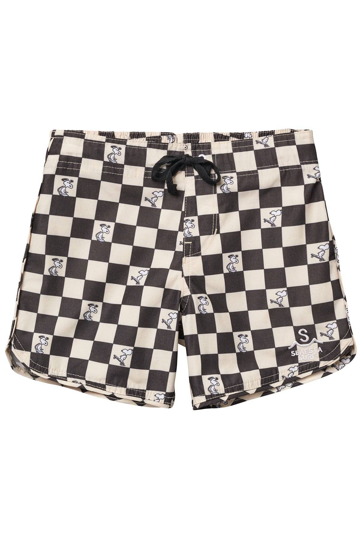 Seaesta Surf – wholesale Shorts – Kids – Seaesta Surf x Peanuts® Black & White Checkerboard Boardshorts / Strand