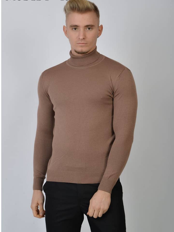 Aron Imani - Wholesale Knit Sweater - Men's - Slim fit Men's knitwear Turtleneck Made in Turkey Model 110