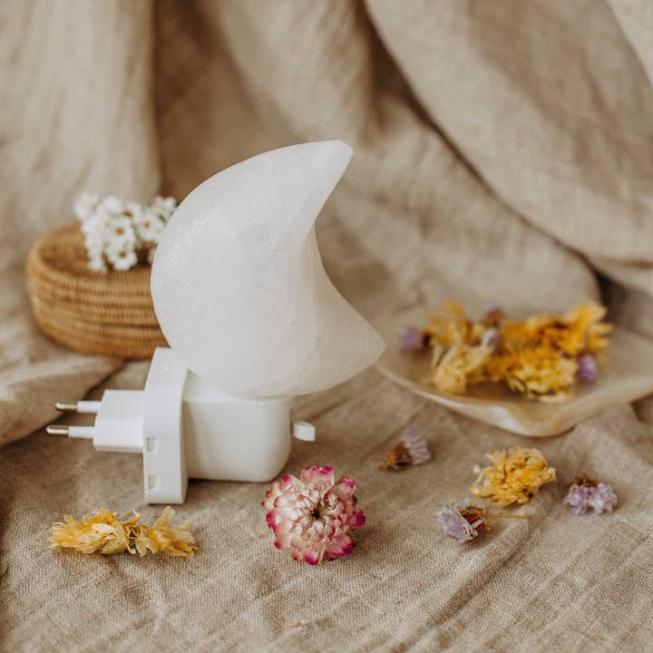 White salt stone moon night light for wholesale by Insight Stones