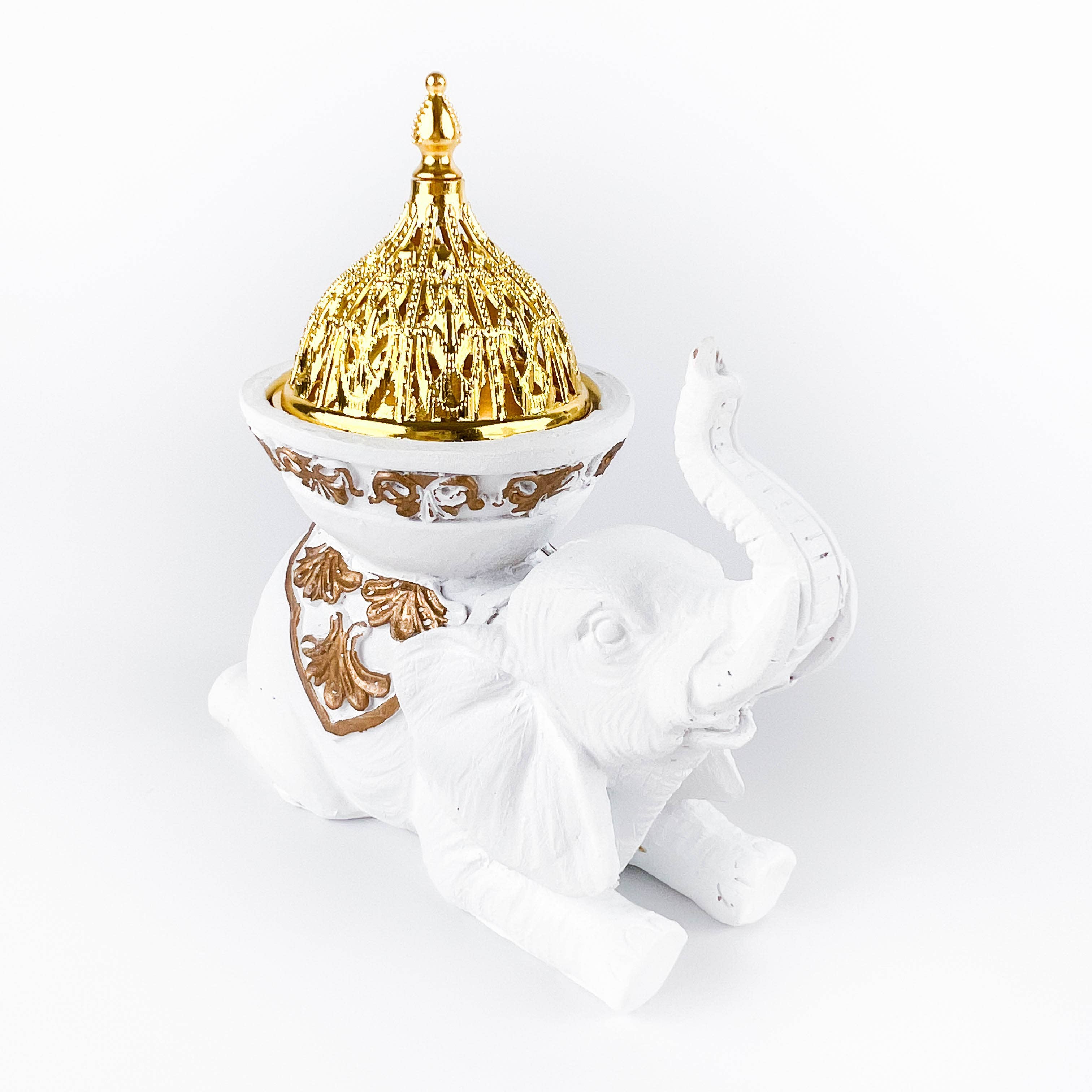 GREENROOTS USA LLC - Wholesale Incense Holder - White Elephant Incense Burner/Candle Holder 5"H 5"W13