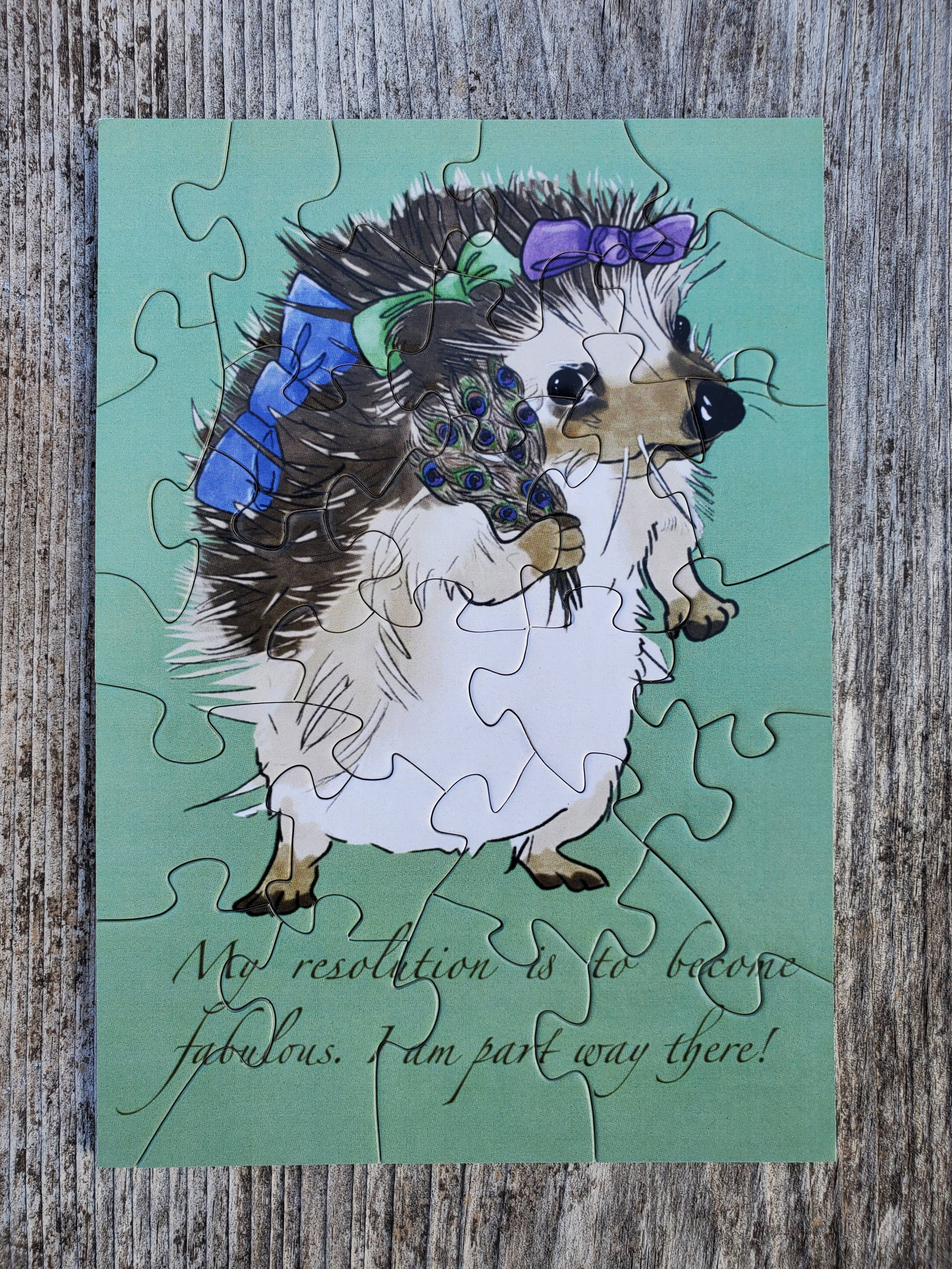Dragon Art - Wholesale Puzzle - Adult - Partly Fabulous Hedgehog Mini Puzzle – 4.5 x 6.5 1