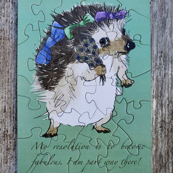 Dragon Art - Wholesale Puzzle - Adult - Partly Fabulous Hedgehog Mini Puzzle – 4.5 x 6.5 1