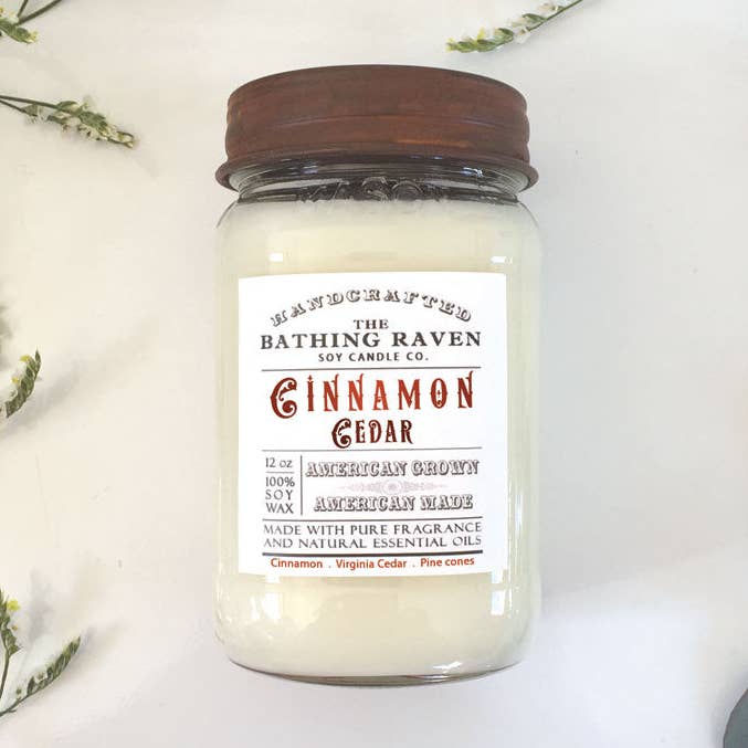 The Bathing Raven Candle Co. - Wholesale Jar/Filled Candle - Cinnamon Cedar | Farmhouse Mason Collection Soy Candle