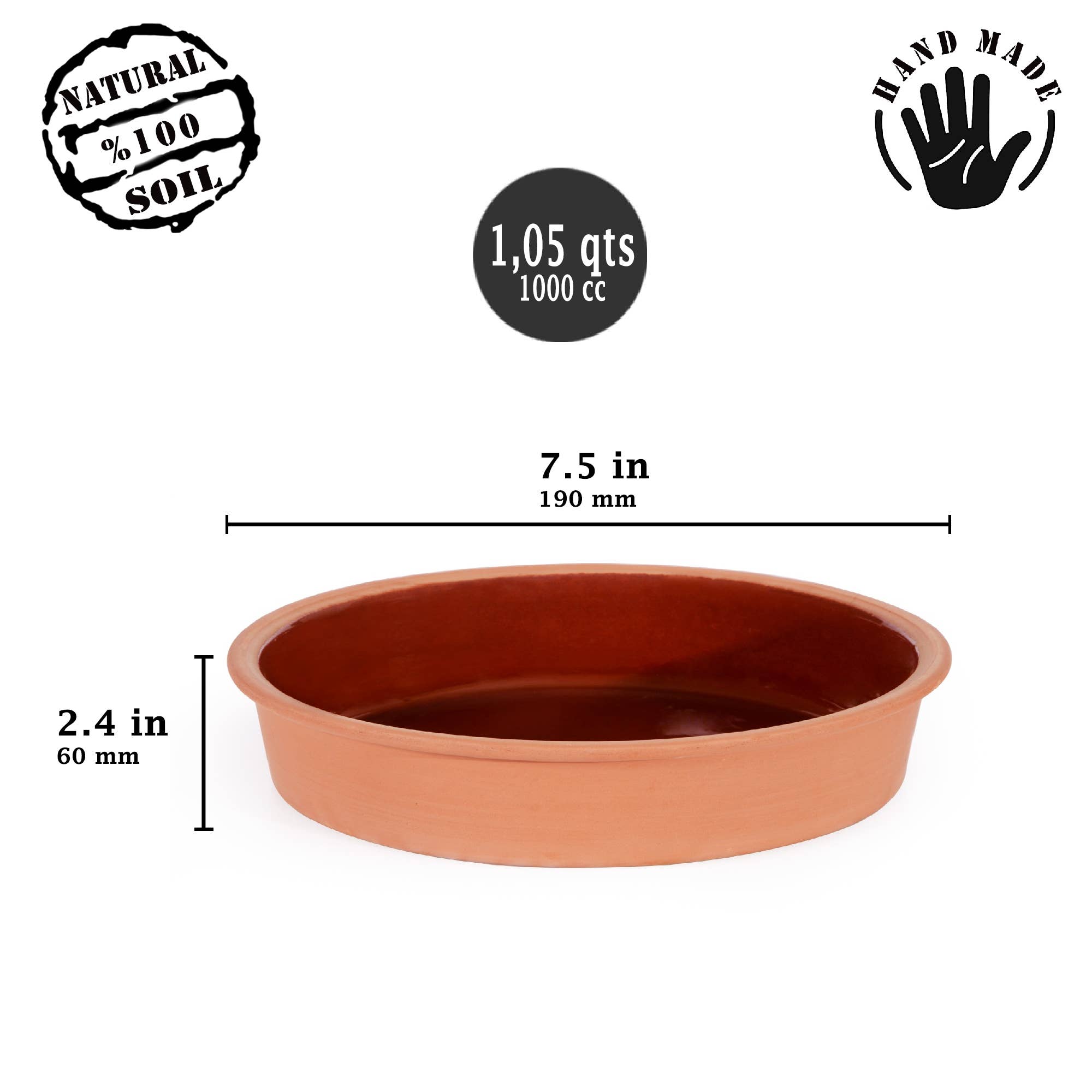 Hakan - Wholesale Cooking Pot - Clay Bowl Pan for Cooking, Glazed Terracotta Cookware, 7.5"7