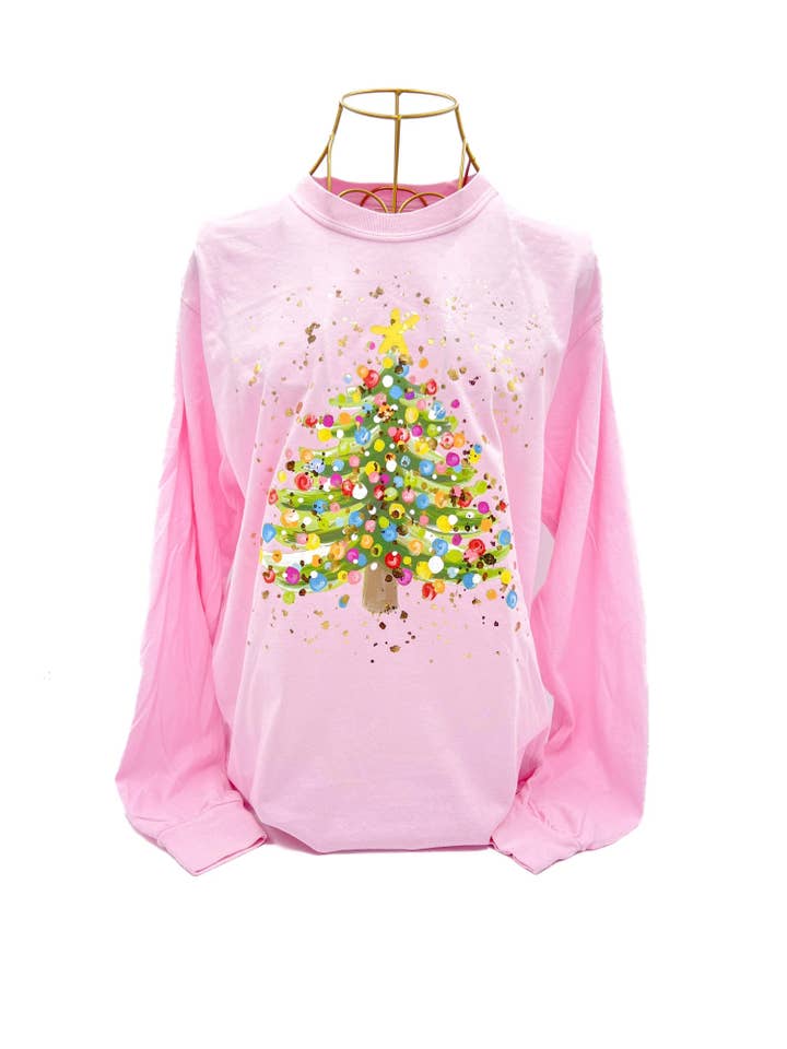 Rachel Brooks Design, LLC - Wholesale Shirt - Women's - Gold Foil Splatter Tree Long Sleeve Shirt - 7031