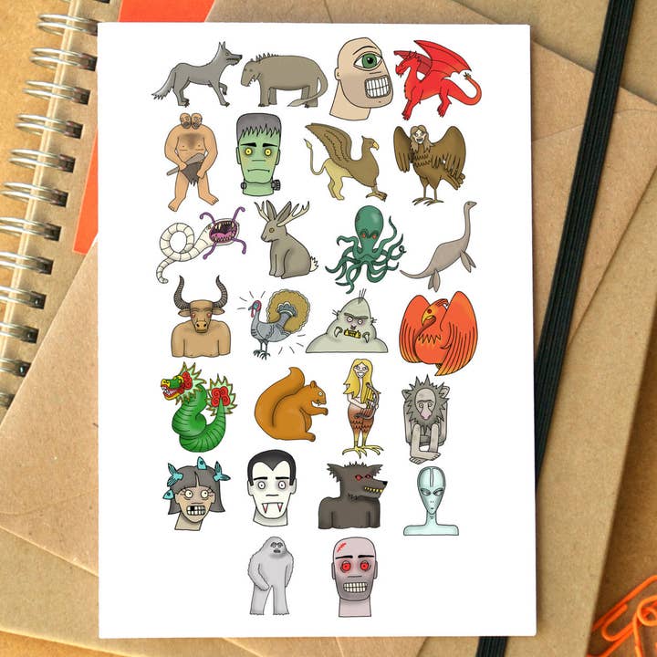 Carte de vœux Monsters Alphabet pour la vente par Becka Griffin Illustration