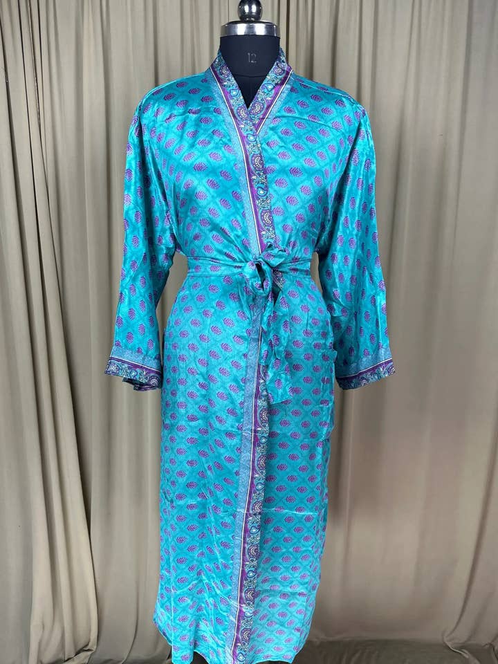 Vintage Crepe Silk Kimono Boho Robe Loungewear Beach Coverup for wholesale by The Eastern Loom