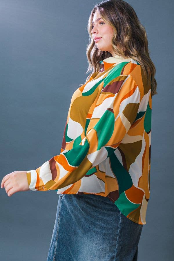 RUST GREEN A printed woven top featuring shirt - ITP12679 for wholesale on Faire1