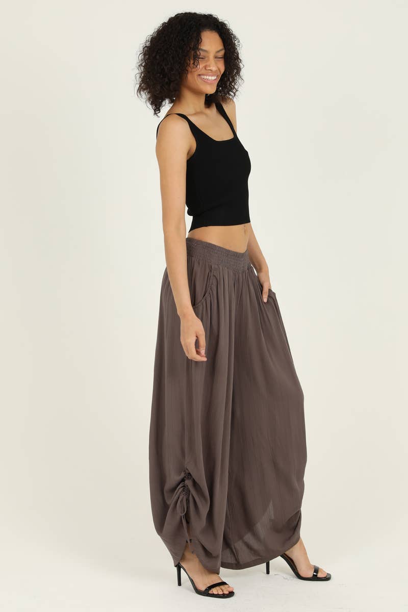 ANGIE - Wholesale Pants - Women's - B3710-ASIS SIDE CINCH WIDE LEG PANTS WITH SMOCKED WAIST AND 5