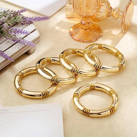 Crover - Wholesale Jewelry Set - Gold Chunky Bamboo Bangle Bracelet5