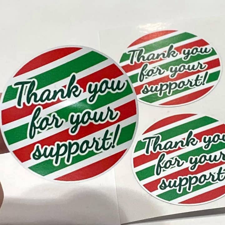 Autocollants « Merci pour votre soutien » Rouge/Vert (100) pour la vente par KL Design Works