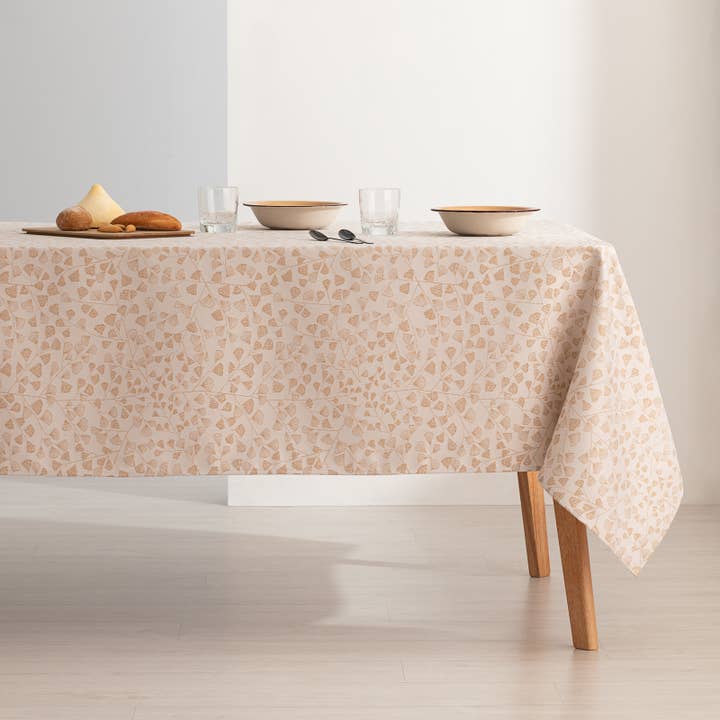 Beige LUMIN floral jacquard waterproof tablecloth for wholesale on Faire2