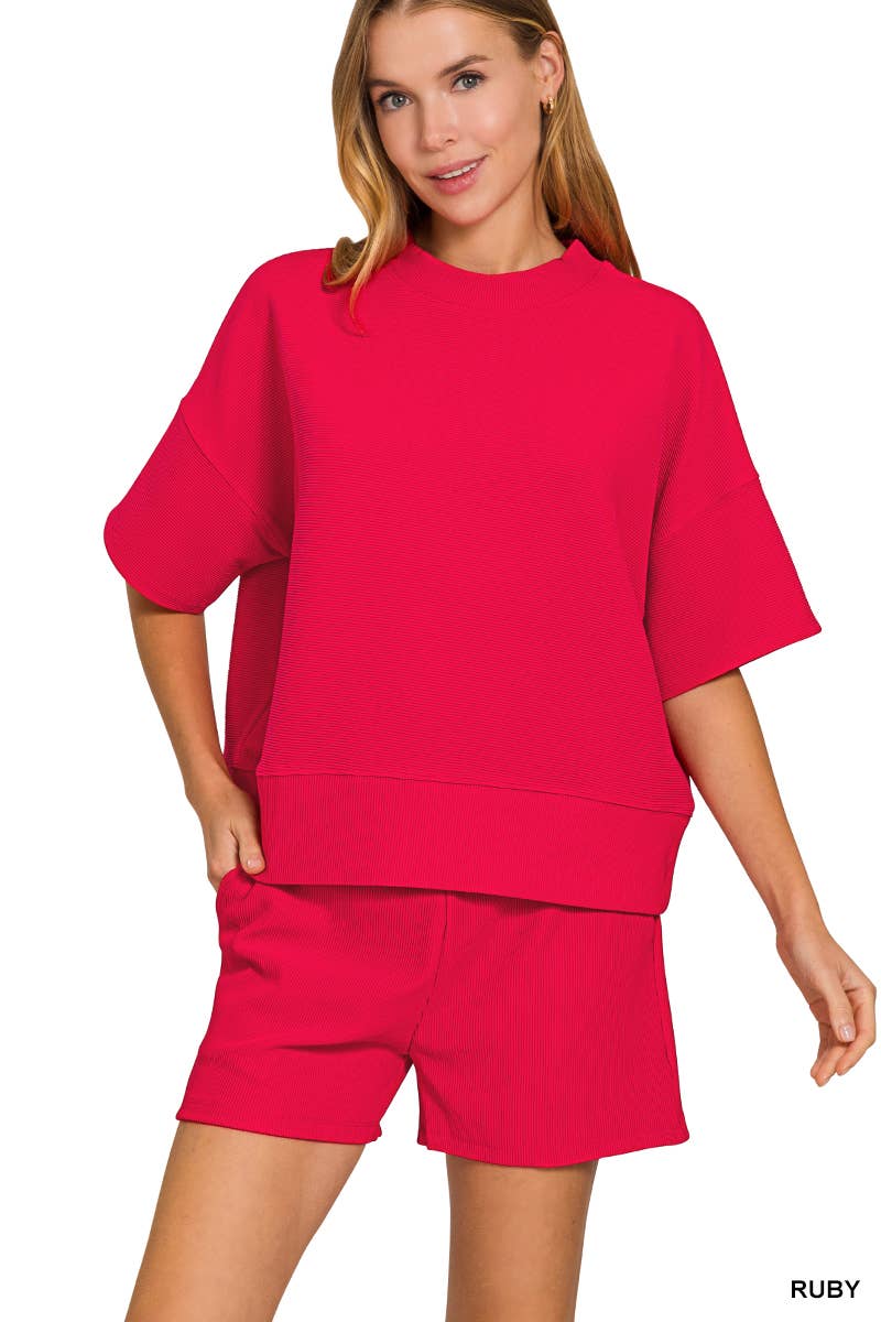 42POPS - Wholesale Lounge Set - Women's - ",...Ribbed Round Neck Waist Banded Tee & Shorts 2PC Set9
