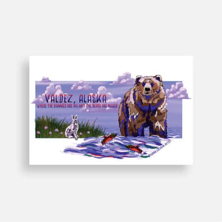 Carte postale Bears and Bunnies - Carte postale Alaska - Cadeau Alaska pour la vente par Sarah Cochran Artist