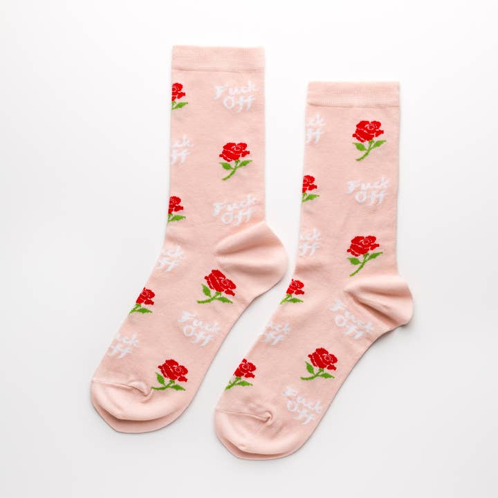 F*ck Off Rose Crew Flower Socks - Small for wholesale by Yellow Owl Workshop