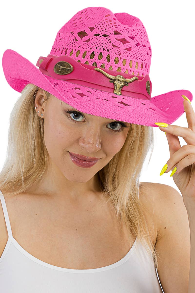 Cap Zone – Großhandel Cowboyhut – Damen – Gehäkelter Cowboyhut mit Longhorngürtel und Quarterhorse13