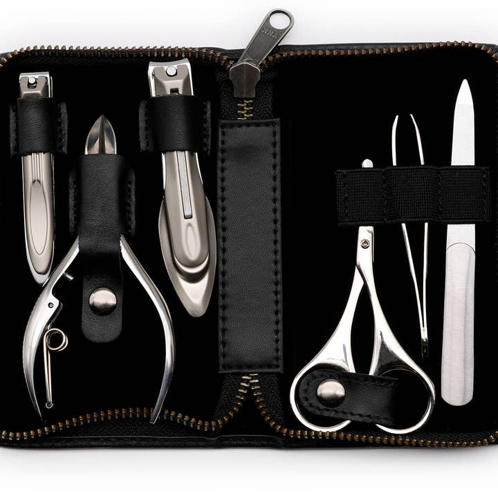 Seki Edge – Conjunto de cuidados com as unhas por atacado – Conjunto masculino de 6 peças para cuidados com as unhas com estojo de couro G-3103