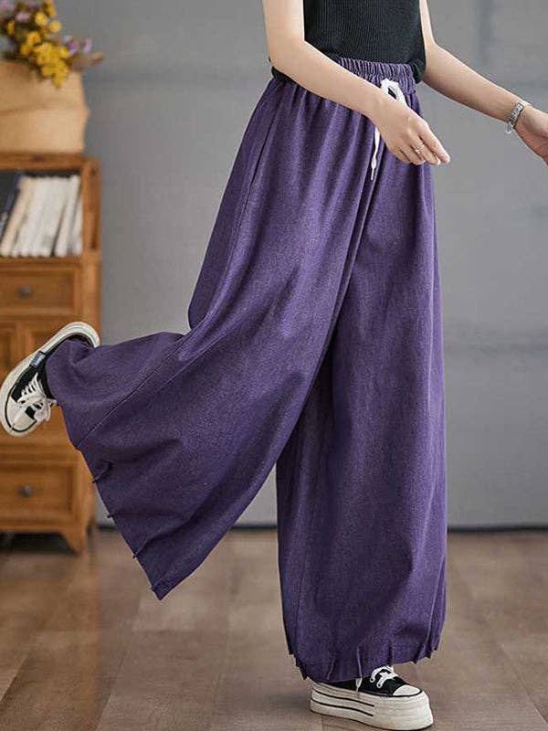ShieldChic - Wholesale Pants - Women's - High Waisted Loose Drawstring Elasticity Pleated Pockets Culotte Knickerbockers4
