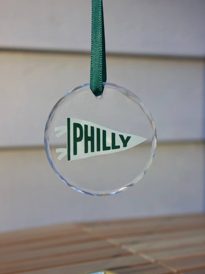 Philly Pennant Glass Ornament for wholesale by Dainty Studios