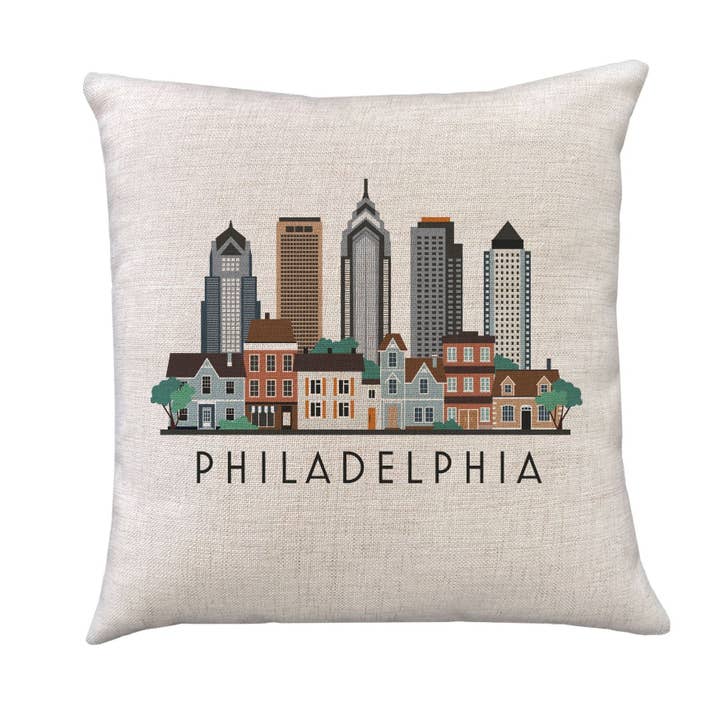 Philadelphia Pennsylvania Skyline Graphic Pillow Cover | Philly Decorative Throw Pillow Cushion Sham for wholesale by MooMo Studio