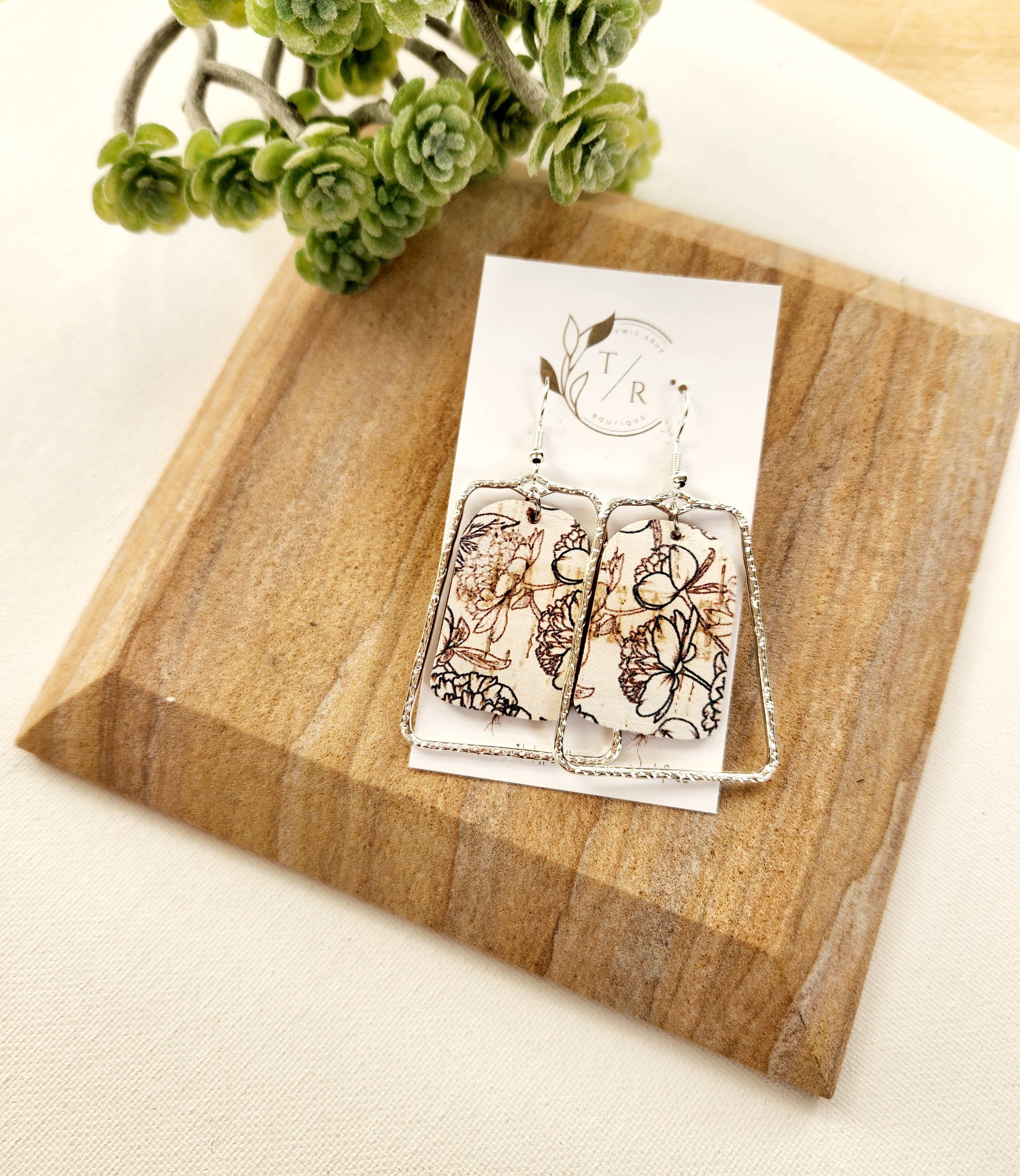 Twig & Rue boutique - Wholesale Dangle Earrings - Chloe|  Black & White collection, leather and gold statement2