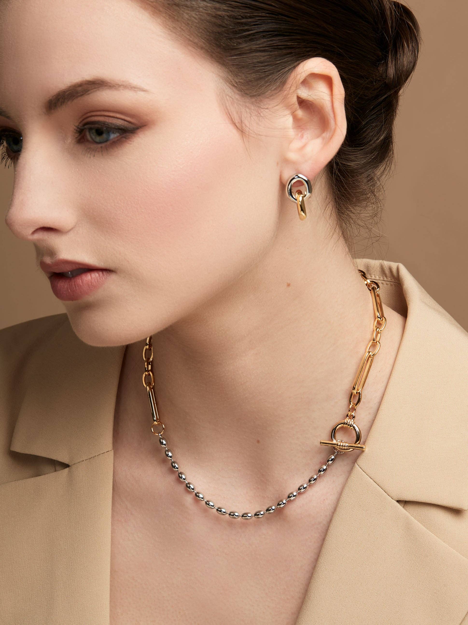 Or/Argent Boucle d'oreille bicolore à petits maillons en vente sur Faire1