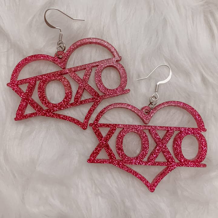 Valentine XOXO Hjerte i Pink Glitter for engroshandel hos Anna & Arlie Handcrafted Originals