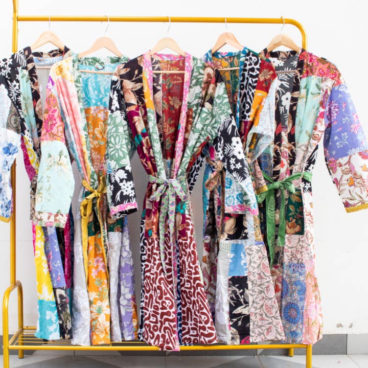 Patchwork Kimono Gowns - Set of 10  and other Purchase wholesale apparel fabric. Free returns & net 60 terms on Faire trending on Faire.