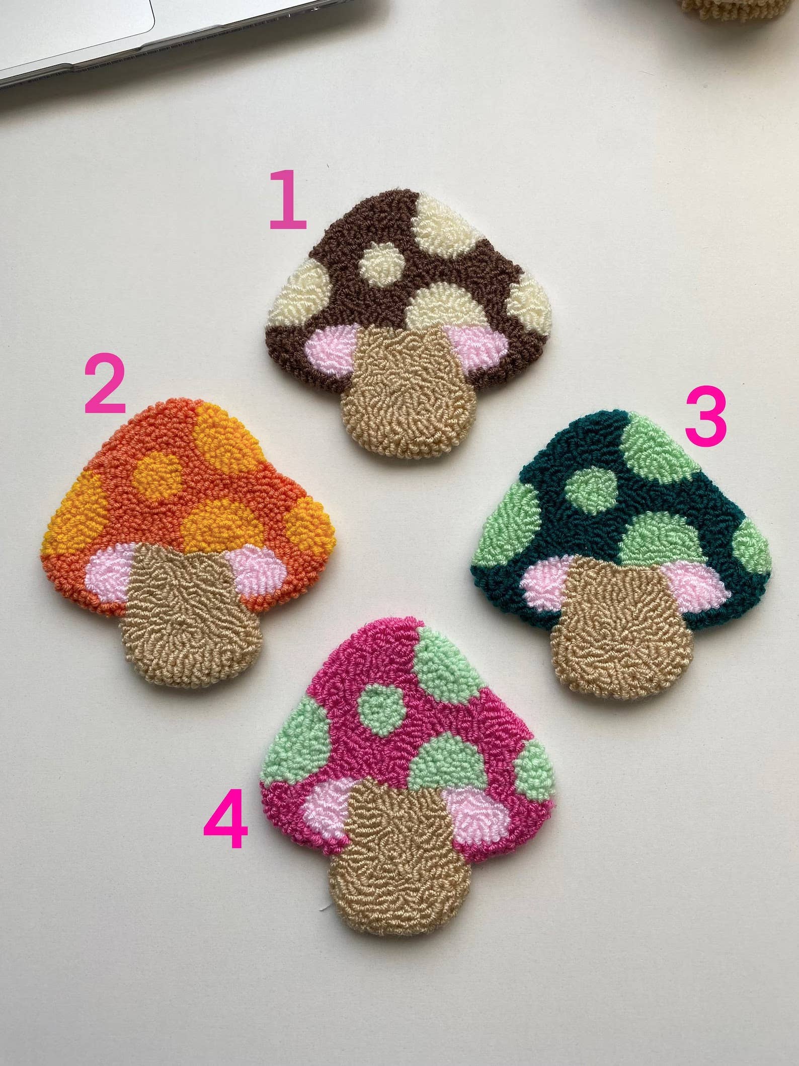 Mudita Rug Studio - Wholesale Coasters - Punch Needle Coasters, Colorful Mushroom Coasters5
