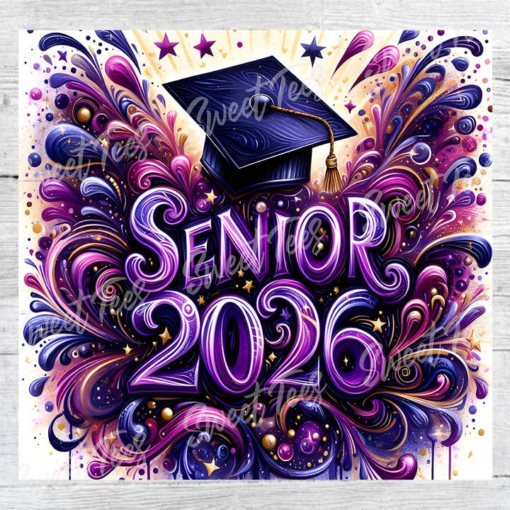 Senior 2026 Purple Graduation Tumbler Sublimation Transfer for wholesale by Sweet Tees