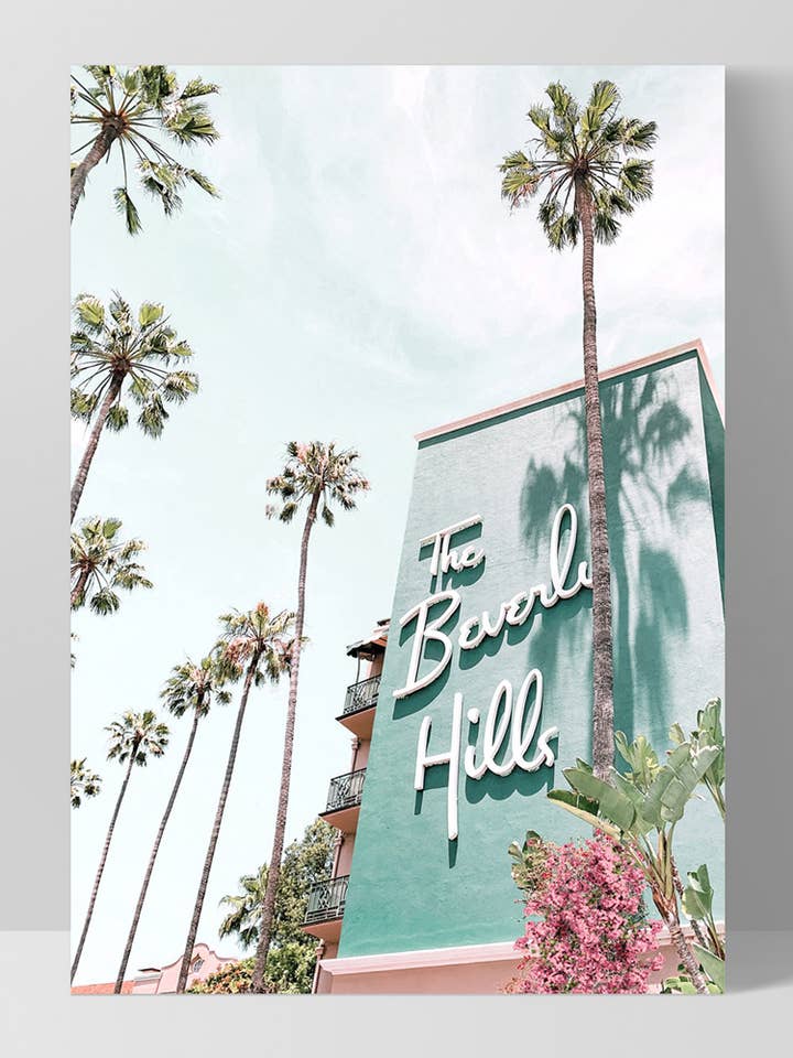 Beverly Hills Hotel Poster. Mid Century California Wall Art for wholesale by PRINT AND PROPER
