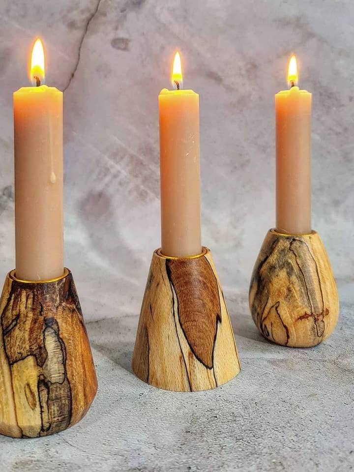 Wooden Candlestick Holders (Set of 3) for wholesale by Anastasiou Designs