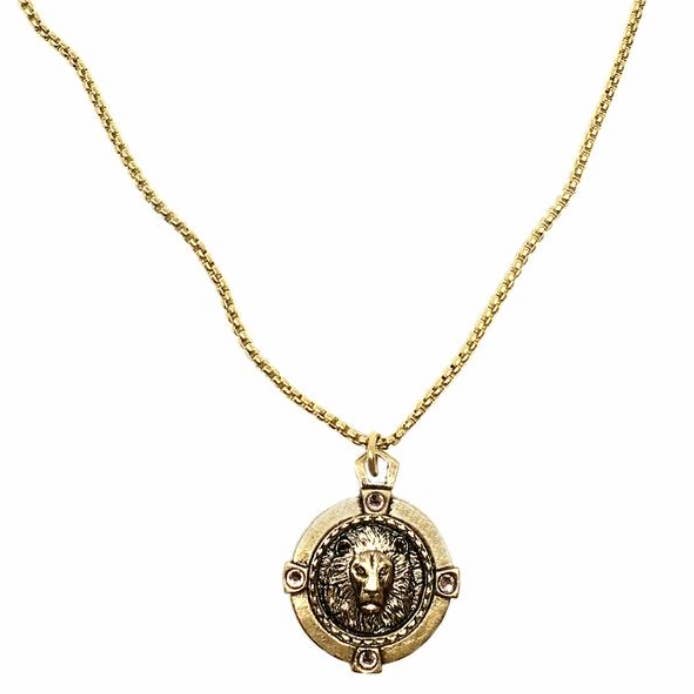 B.BéNI® Christian & Jewish Jewelry – wholesale Pendant/charm necklace – Intrépide Lion Coin in Gemstone Holder Necklace1
