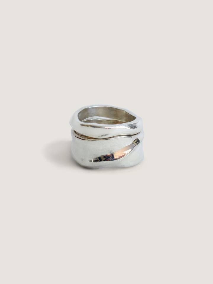 Athena Sculptural Ring Stack Silver for wholesale by Kinn