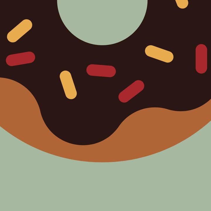 Impresión artística de donut con chispas de chocolate de estilo moderno de mediados de siglo 10x10 para venta al por mayor de Jenna Smith