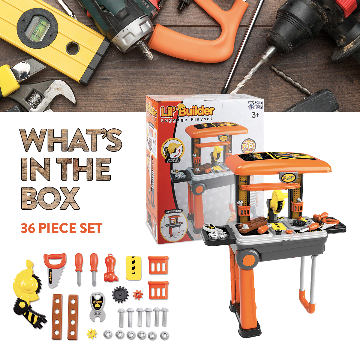 World Tech Toys - Wholesale Toy Set - Kids - 36 Piece Lil Builder Mobile Suitcase Luggage Kids Playset4