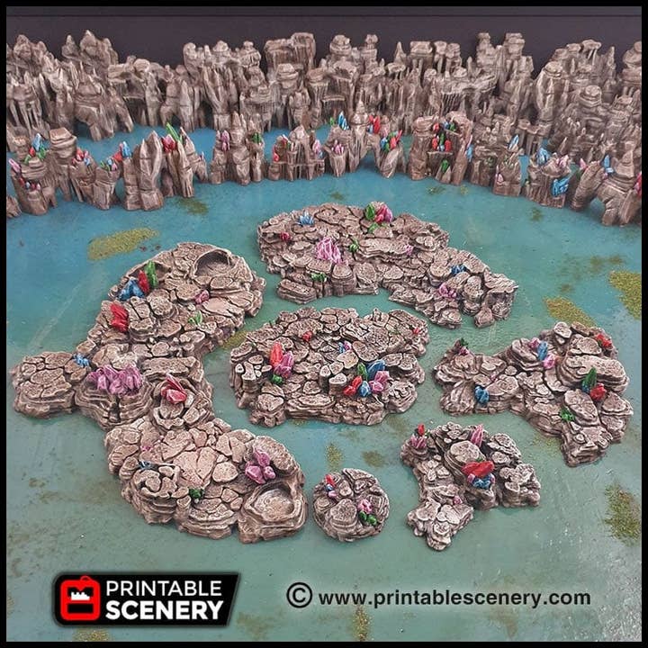 Kristallsteinböden 7-teiliges Set | DnD Gelände Streuung Dungeon Kacheln Plattform Druckbare Szenerie Fantasy Tabletop Spiel 3D Gedruckt TTRPG Diorama für den Großhandel von The Beaver and Broadsword