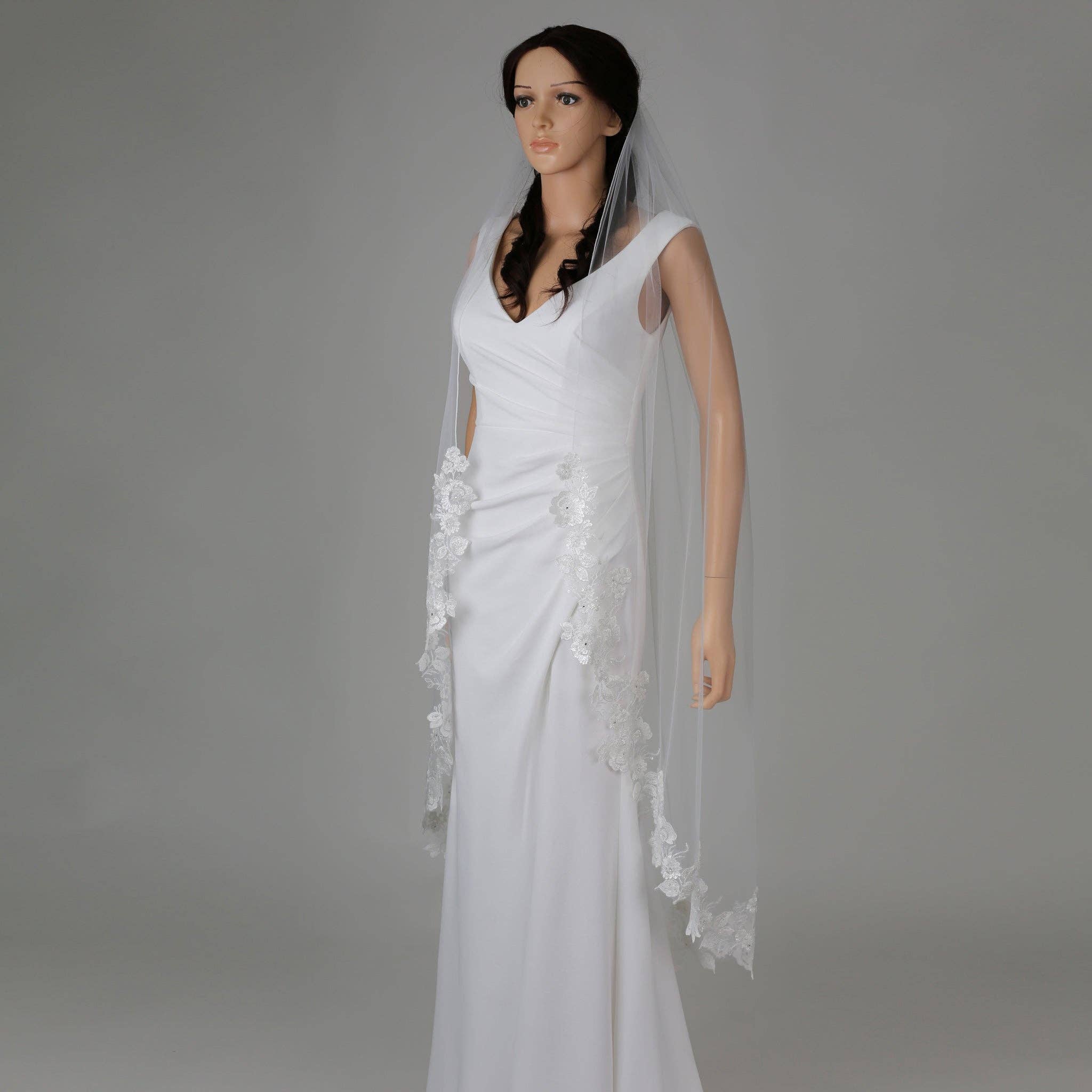 Farinosa Bridal – Engroshandel Slør - Dame – FS6230 Blomster Vin Broderet Blonde Brudeslør 42" 54" 120"8