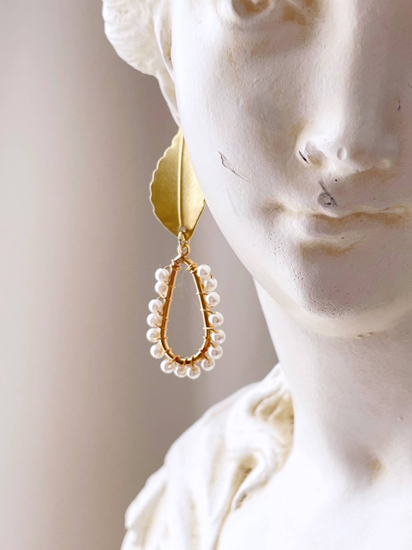 Pearl and Ivy Studio - Wholesale Dangle Earrings - Brass leaf earrings faux pearl drops1