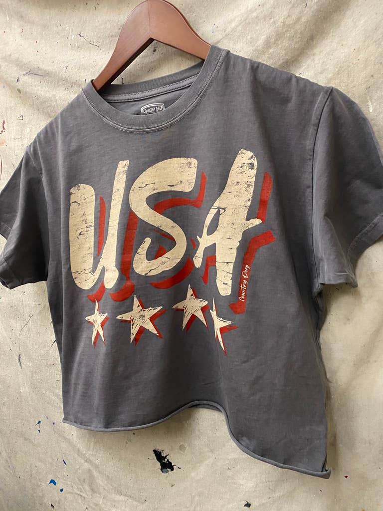 Country Deep Apparel - Wholesale Screen Printed T-Shirt - Women's - USA vintage Relaxed Crop T-shirt   11